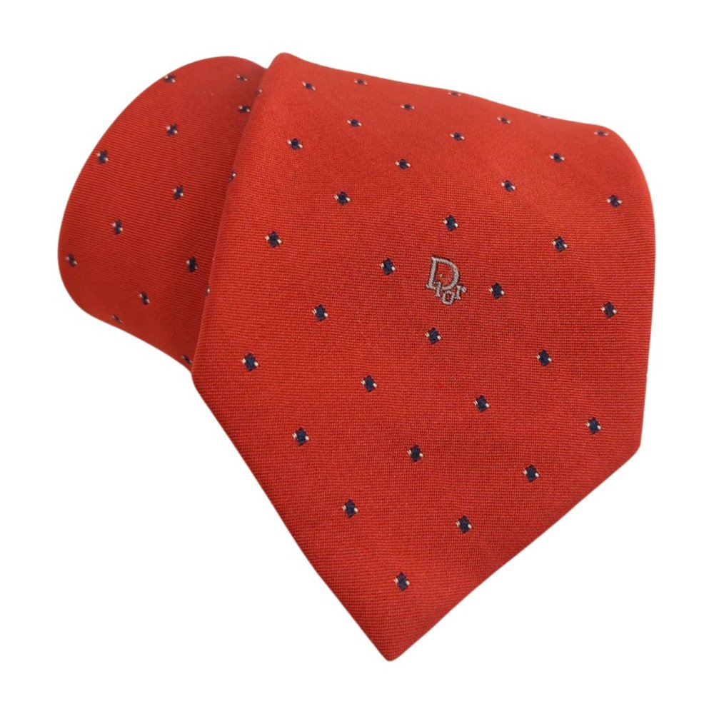 Christian Dior Red Diamond Design 100% Silk Neck Tie